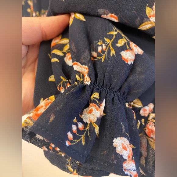 Micro Floral Print Smocked Mock Neck Blouse modest navy plus size 0X - Picture 4 of 7